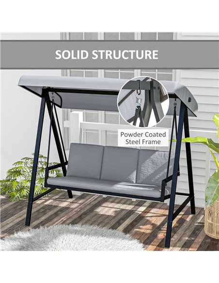 Outsunny 3 Seater Garden Swing Chair, Outdoor Hammock Bench with Adjustable Canopy, Removable Cushions and Steel Frame, Grey 84A - pic 51510 | FastDaddyshop
