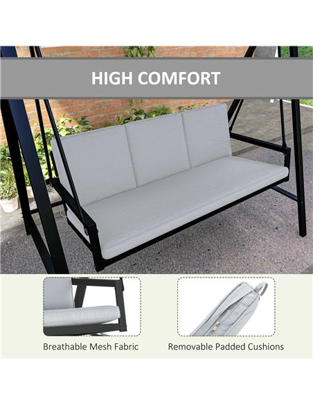 Outsunny 3 Seater Garden Swing Chair, Outdoor Hammock Bench with Adjustable Canopy, Removable Cushions and Steel Frame, Grey 84A - pic 51511 | FastDaddyshop