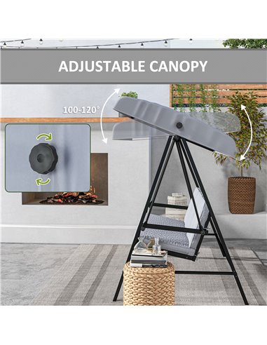 Outsunny 3 Seater Garden Swing Chair, Outdoor Hammock Bench with Adjustable Canopy, Removable Cushions and Steel Frame, Grey 84A