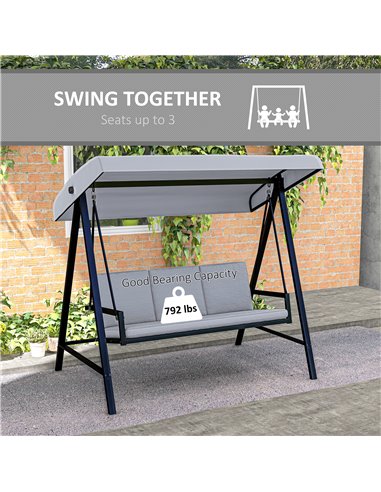 Outsunny 3 Seater Garden Swing Chair, Outdoor Hammock Bench with Adjustable Canopy, Removable Cushions and Steel Frame, Grey 84A