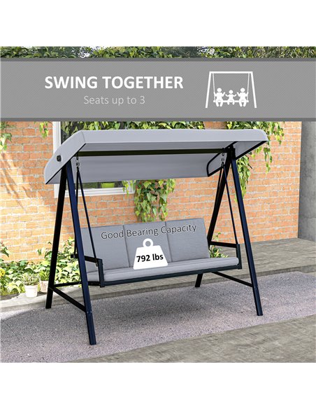 Outsunny 3 Seater Garden Swing Chair, Outdoor Hammock Bench with Adjustable Canopy, Removable Cushions and Steel Frame, Grey 84A - pic 51513 | FastDaddyshop