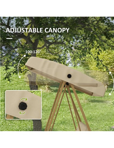 Outsunny 3 Seater Garden Swing Chair, Outdoor Hammock Bench with Adjustable Canopy, Removable Cushions and Steel Frame, Beige 84