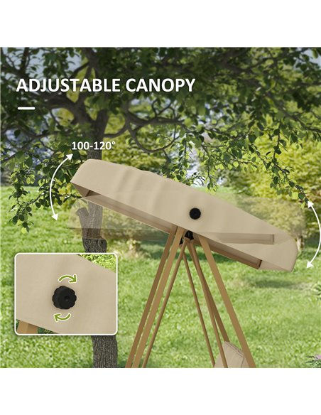 Outsunny 3 Seater Garden Swing Chair, Outdoor Hammock Bench with Adjustable Canopy, Removable Cushions and Steel Frame, Beige 84 - pic 51548 | FastDaddyshop