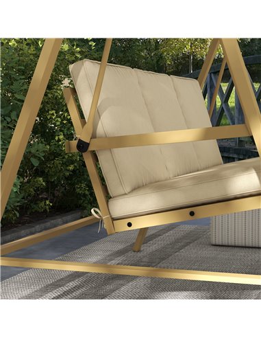 Outsunny 3 Seater Garden Swing Chair, Outdoor Hammock Bench with Adjustable Canopy, Removable Cushions and Steel Frame, Beige 84