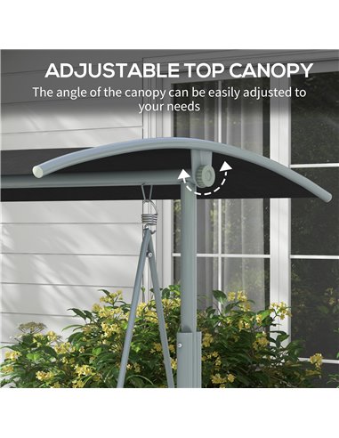 Outsunny 2 Seater Garden Swing Chair Patio Rocking Bench w/ Tilting Canopy, Double Padded Seats, Storage Bag and Tray, Black 84A