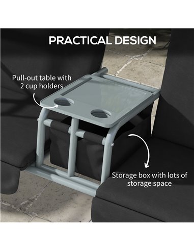 Outsunny 2 Seater Garden Swing Chair Patio Rocking Bench w/ Tilting Canopy, Double Padded Seats, Storage Bag and Tray, Black 84A