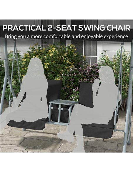 Outsunny 2 Seater Garden Swing Chair Patio Rocking Bench w/ Tilting Canopy, Double Padded Seats, Storage Bag and Tray, Black 84A - pic 51567 | FastDaddyshop