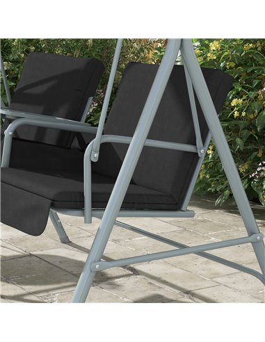 Outsunny 2 Seater Garden Swing Chair Patio Rocking Bench w/ Tilting Canopy, Double Padded Seats, Storage Bag and Tray, Black 84A