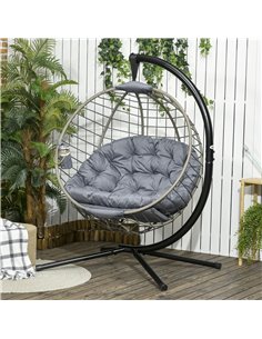 Outsunny Rattan Swing Chair, Outdoor Hanging Chair with Stand, Grey 84A-265V70GY 2