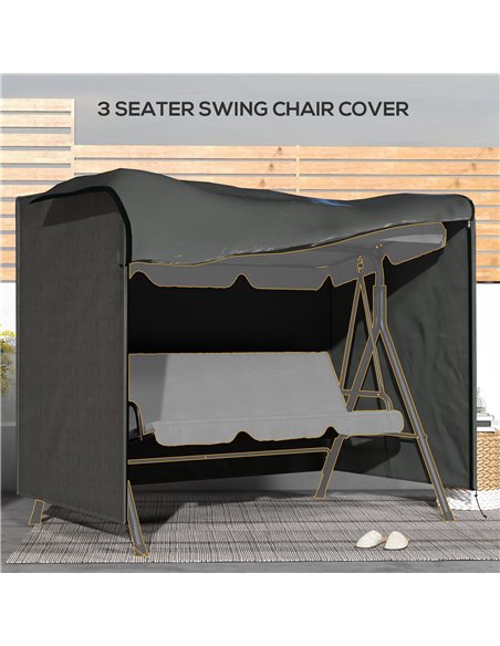 Outsunny Patio Swing Chair Cover, 600D Oxford Waterproof Anti-UV Outdoor Furniture Protector, Dark Grey, 205L x 124W x 164H cm 8 - pic 51673 | FastDaddyshop