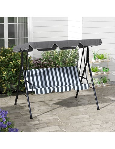 Outsunny 3-Seat Swing Chair Garden Swing Seat with Adjustable Canopy for Patio, Grey and White 84A-054V04CG