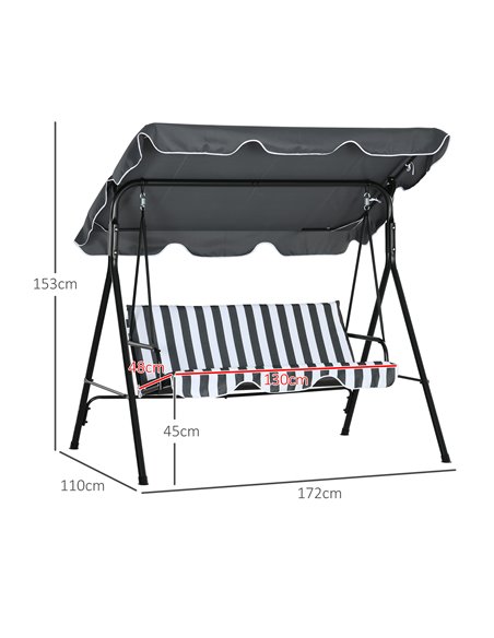 Outsunny 3-Seat Swing Chair Garden Swing Seat with Adjustable Canopy for Patio, Grey and White 84A-054V04CG - pic 51689 | FastDaddyshop