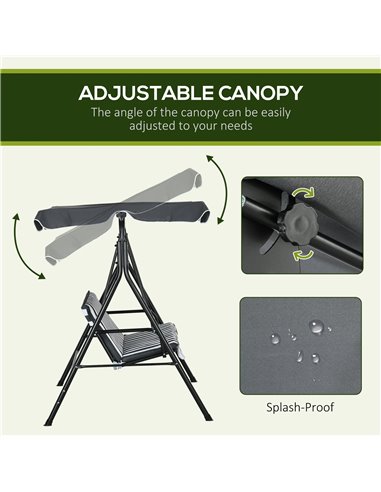 Outsunny 3-Seat Swing Chair Garden Swing Seat with Adjustable Canopy for Patio, Grey and White 84A-054V04CG