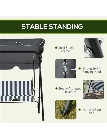 Outsunny 3-Seat Swing Chair Garden Swing Seat with Adjustable Canopy for Patio, Grey and White 84A-054V04CG - pic 51691 | FastDaddyshop
