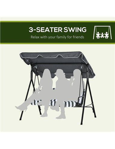 Outsunny 3-Seat Swing Chair Garden Swing Seat with Adjustable Canopy for Patio, Grey and White 84A-054V04CG