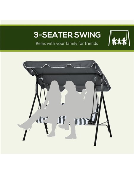 Outsunny 3-Seat Swing Chair Garden Swing Seat with Adjustable Canopy for Patio, Grey and White 84A-054V04CG - pic 51692 | FastDaddyshop