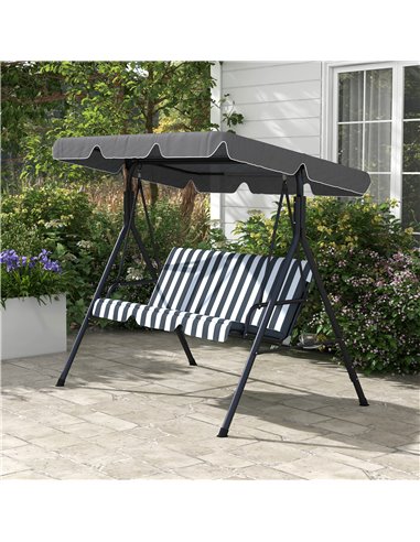 Outsunny 3-Seat Swing Chair Garden Swing Seat with Adjustable Canopy for Patio, Grey and White 84A-054V04CG