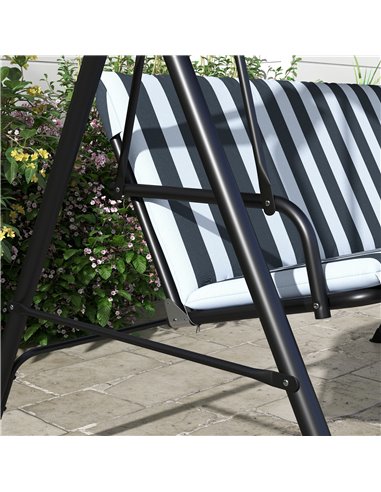 Outsunny 3-Seat Swing Chair Garden Swing Seat with Adjustable Canopy for Patio, Grey and White 84A-054V04CG