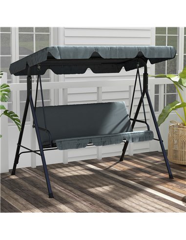 Outsunny 3-Seat Swing Chair Garden Swing Seat with Adjustable Canopy for Patio, Grey 84A-054V04GY