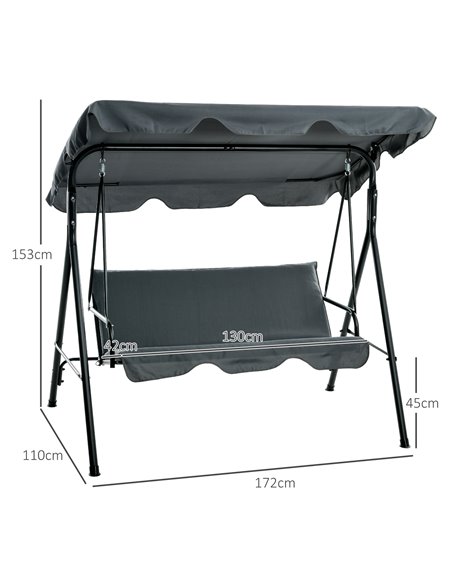 Outsunny 3-Seat Swing Chair Garden Swing Seat with Adjustable Canopy for Patio, Grey 84A-054V04GY - pic 51698 | FastDaddyshop