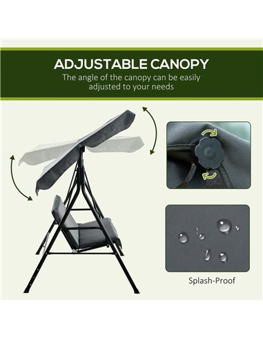 Outsunny 3-Seat Swing Chair Garden Swing Seat with Adjustable Canopy for Patio, Grey 84A-054V04GY