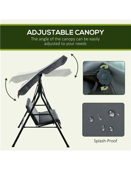 Outsunny 3-Seat Swing Chair Garden Swing Seat with Adjustable Canopy for Patio, Grey 84A-054V04GY - pic 51699 | FastDaddyshop