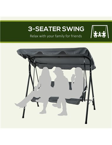 Outsunny 3-Seat Swing Chair Garden Swing Seat with Adjustable Canopy for Patio, Grey 84A-054V04GY