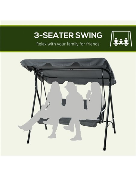 Outsunny 3-Seat Swing Chair Garden Swing Seat with Adjustable Canopy for Patio, Grey 84A-054V04GY - pic 51701 | FastDaddyshop