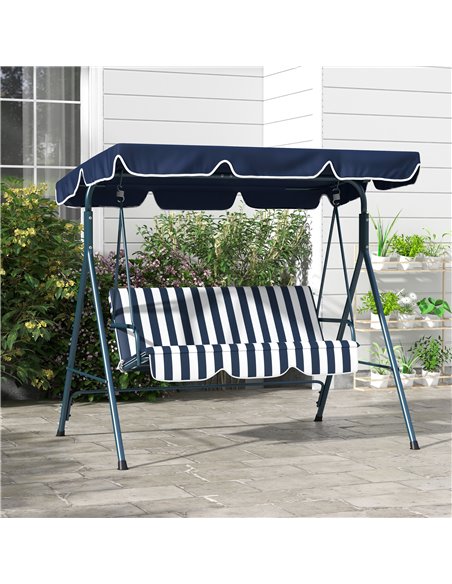 Outsunny 3-Seat Swing Chair Garden Swing Seat with Adjustable Canopy for Patio, Blue and White 84A-054V03BU - pic 51706 | FastDaddyshop