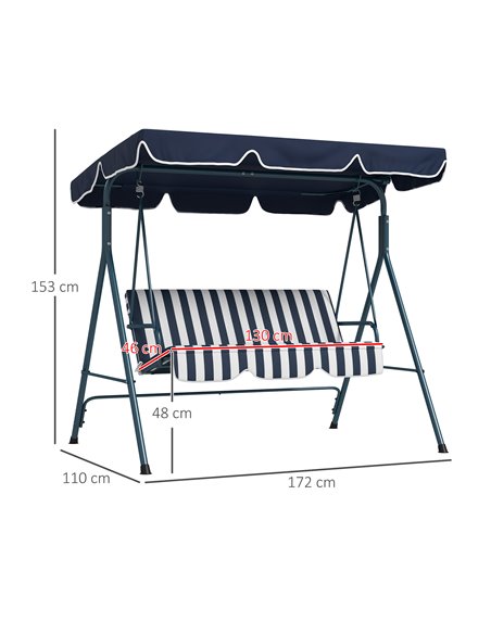 Outsunny 3-Seat Swing Chair Garden Swing Seat with Adjustable Canopy for Patio, Blue and White 84A-054V03BU - pic 51707 | FastDaddyshop