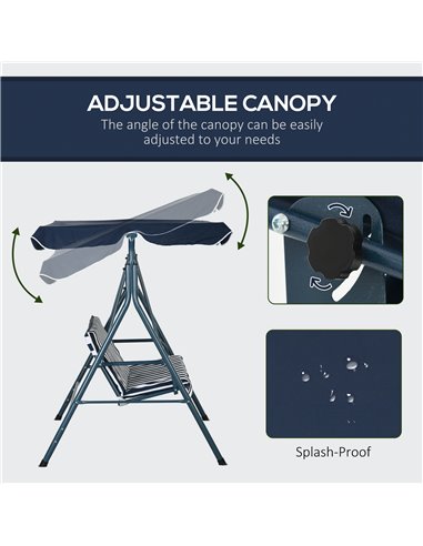 Outsunny 3-Seat Swing Chair Garden Swing Seat with Adjustable Canopy for Patio, Blue and White 84A-054V03BU