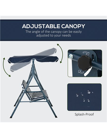 Outsunny 3-Seat Swing Chair Garden Swing Seat with Adjustable Canopy for Patio, Blue and White 84A-054V03BU - pic 51708 | FastDaddyshop