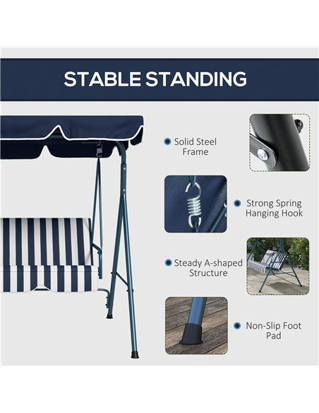 Outsunny 3-Seat Swing Chair Garden Swing Seat with Adjustable Canopy for Patio, Blue and White 84A-054V03BU - pic 51709 | FastDaddyshop