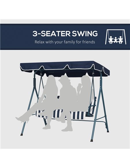 Outsunny 3-Seat Swing Chair Garden Swing Seat with Adjustable Canopy for Patio, Blue and White 84A-054V03BU - pic 51710 | FastDaddyshop