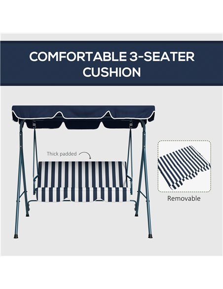 Outsunny 3-Seat Swing Chair Garden Swing Seat with Adjustable Canopy for Patio, Blue and White 84A-054V03BU - pic 51711 | FastDaddyshop