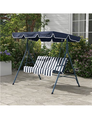 Outsunny 3-Seat Swing Chair Garden Swing Seat with Adjustable Canopy for Patio, Blue and White 84A-054V03BU