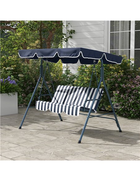 Outsunny 3-Seat Swing Chair Garden Swing Seat with Adjustable Canopy for Patio, Blue and White 84A-054V03BU - pic 51712 | FastDaddyshop