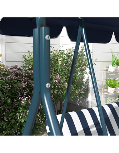 Outsunny 3-Seat Swing Chair Garden Swing Seat with Adjustable Canopy for Patio, Blue and White 84A-054V03BU