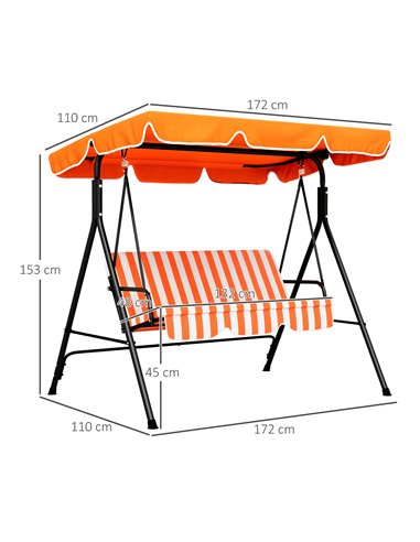 Outsunny 3-Seat Swing Chair Garden Swing Seat with Adjustable Canopy for Patio, Orange 84A-054V05OG