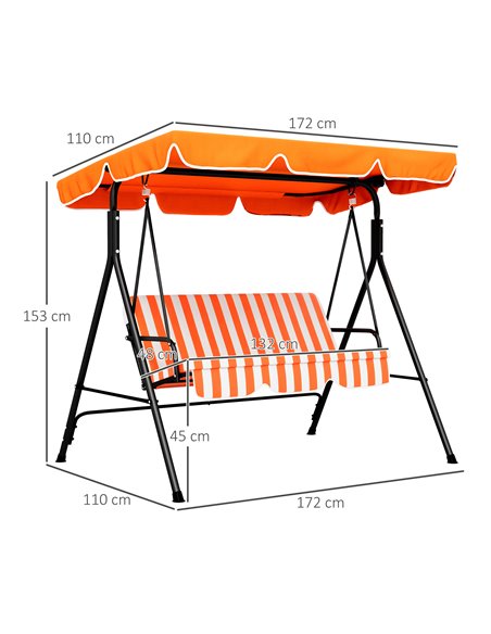 Outsunny 3-Seat Swing Chair Garden Swing Seat with Adjustable Canopy for Patio, Orange 84A-054V05OG - pic 51734 | FastDaddyshop