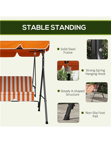 Outsunny 3-Seat Swing Chair Garden Swing Seat with Adjustable Canopy for Patio, Orange 84A-054V05OG - pic 51736 | FastDaddyshop