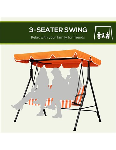 Outsunny 3-Seat Swing Chair Garden Swing Seat with Adjustable Canopy for Patio, Orange 84A-054V05OG
