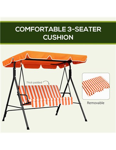 Outsunny 3-Seat Swing Chair Garden Swing Seat with Adjustable Canopy for Patio, Orange 84A-054V05OG