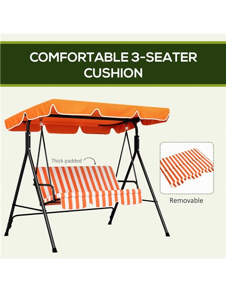 Outsunny 3-Seat Swing Chair Garden Swing Seat with Adjustable Canopy for Patio, Orange 84A-054V05OG - pic 51738 | FastDaddyshop