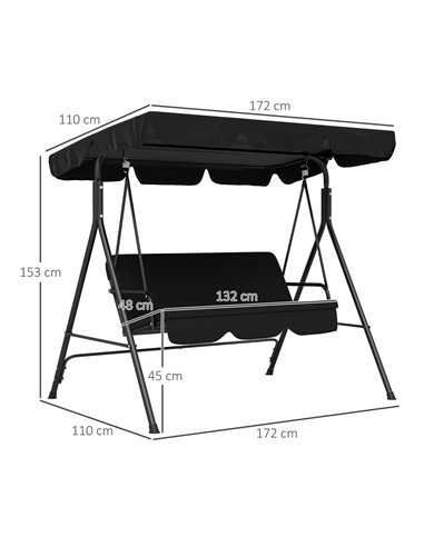 Outsunny 3-Seat Swing Chair Garden Swing Seat with Adjustable Canopy for Patio, Black 84A-054V05BK