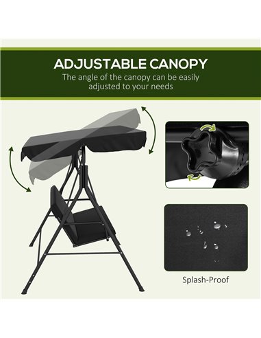 Outsunny 3-Seat Swing Chair Garden Swing Seat with Adjustable Canopy for Patio, Black 84A-054V05BK