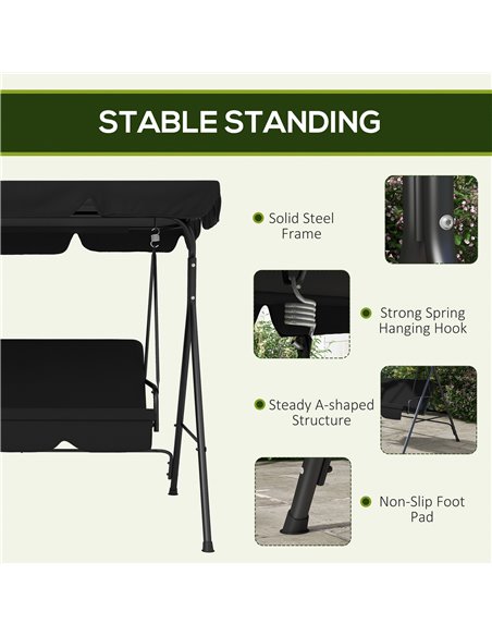 Outsunny 3-Seat Swing Chair Garden Swing Seat with Adjustable Canopy for Patio, Black 84A-054V05BK - pic 51745 | FastDaddyshop