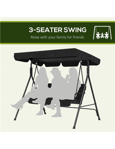 Outsunny 3-Seat Swing Chair Garden Swing Seat with Adjustable Canopy for Patio, Black 84A-054V05BK - pic 51746 | FastDaddyshop