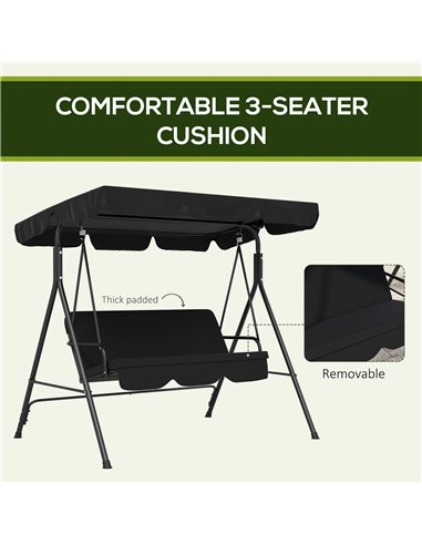 Outsunny 3-Seat Swing Chair Garden Swing Seat with Adjustable Canopy for Patio, Black 84A-054V05BK
