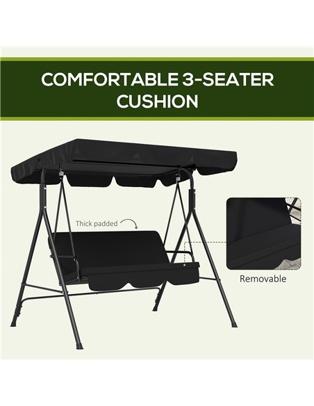 Outsunny 3-Seat Swing Chair Garden Swing Seat with Adjustable Canopy for Patio, Black 84A-054V05BK - pic 51747 | FastDaddyshop